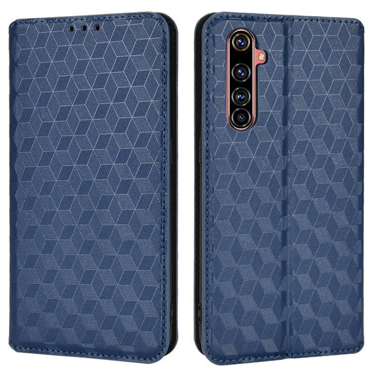 For Realme X50 Pro 5G/X50 Pro Player PU Leather + TPU Cover Imprinting Rhombus Walelt Stand Phone Case - Blue