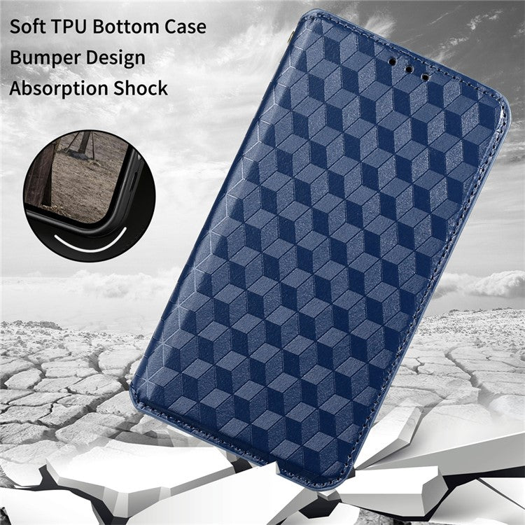 For Realme X50 Pro 5G/X50 Pro Player PU Leather + TPU Cover Imprinting Rhombus Walelt Stand Phone Case - Blue