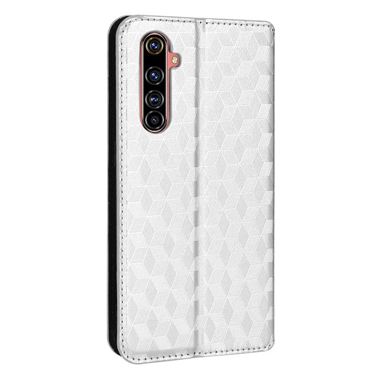 For Realme X50 Pro 5G/X50 Pro Player PU Leather + TPU Cover Imprinting Rhombus Walelt Stand Phone Case - Silver