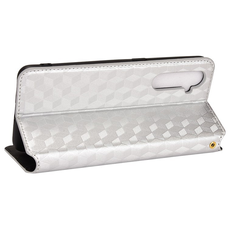 For Realme X50 Pro 5G/X50 Pro Player PU Leather + TPU Cover Imprinting Rhombus Walelt Stand Phone Case - Silver