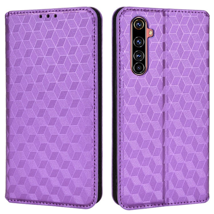 For Realme X50 Pro 5G/X50 Pro Player PU Leather + TPU Cover Imprinting Rhombus Walelt Stand Phone Case - Purple