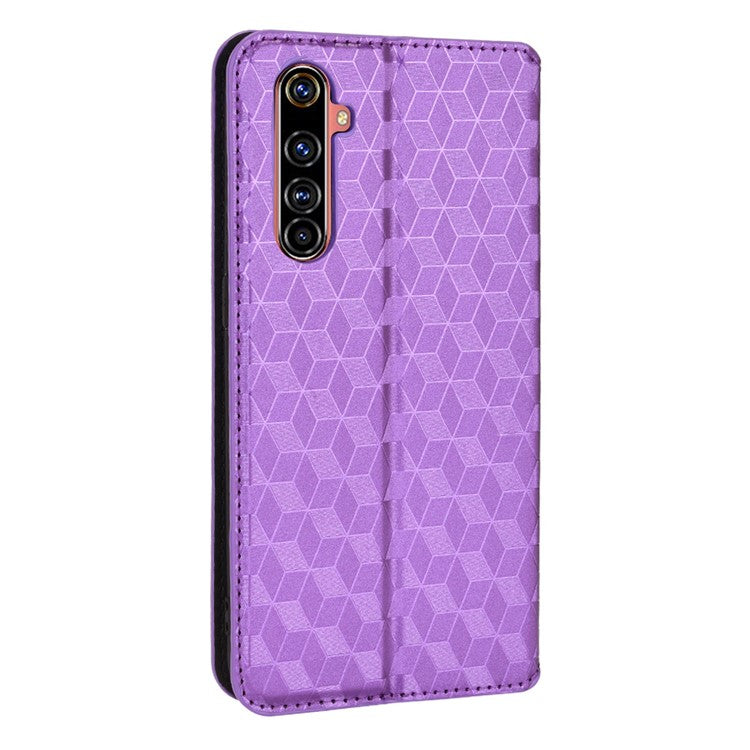 For Realme X50 Pro 5G/X50 Pro Player PU Leather + TPU Cover Imprinting Rhombus Walelt Stand Phone Case - Purple