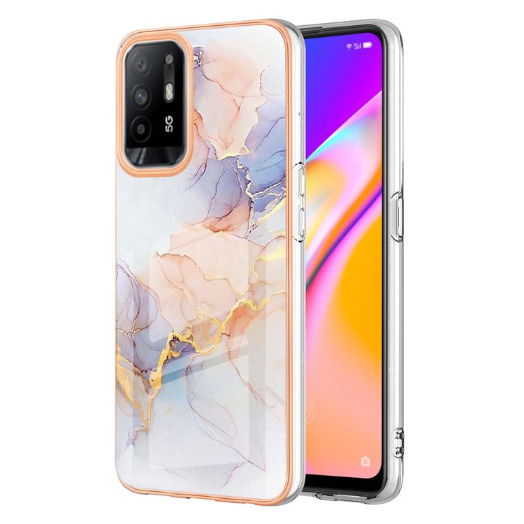 LB1 Series for Oppo A94 5G/A95 5G Soft Touch Marble Cell Phone Case, Anti-fingerprint Electroplating Soft TPU IMD Anti-scratch Cover - Milky Way Marble White