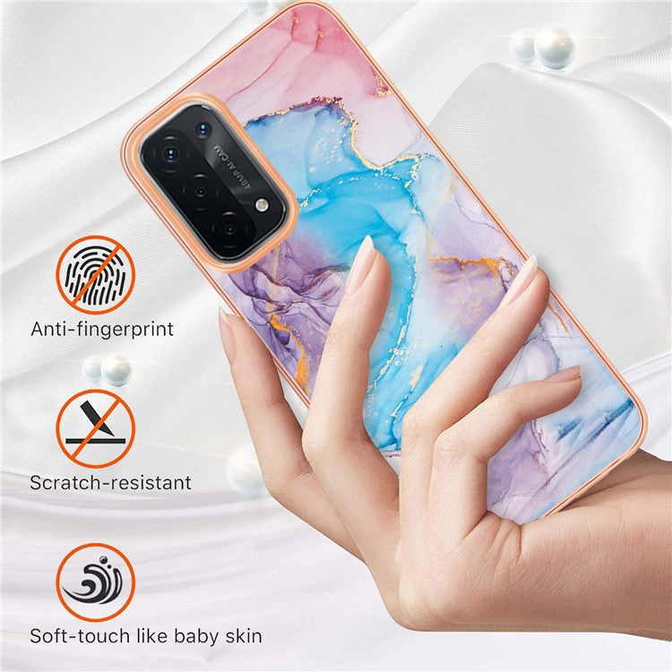 LB1 Series Marble Slim Shockproof Case for Oppo A74 5G / A93 5G / A54 5G / A93s 5G, Electroplating Soft TPU Protection IMD Cover - Milky Way Marble Blue