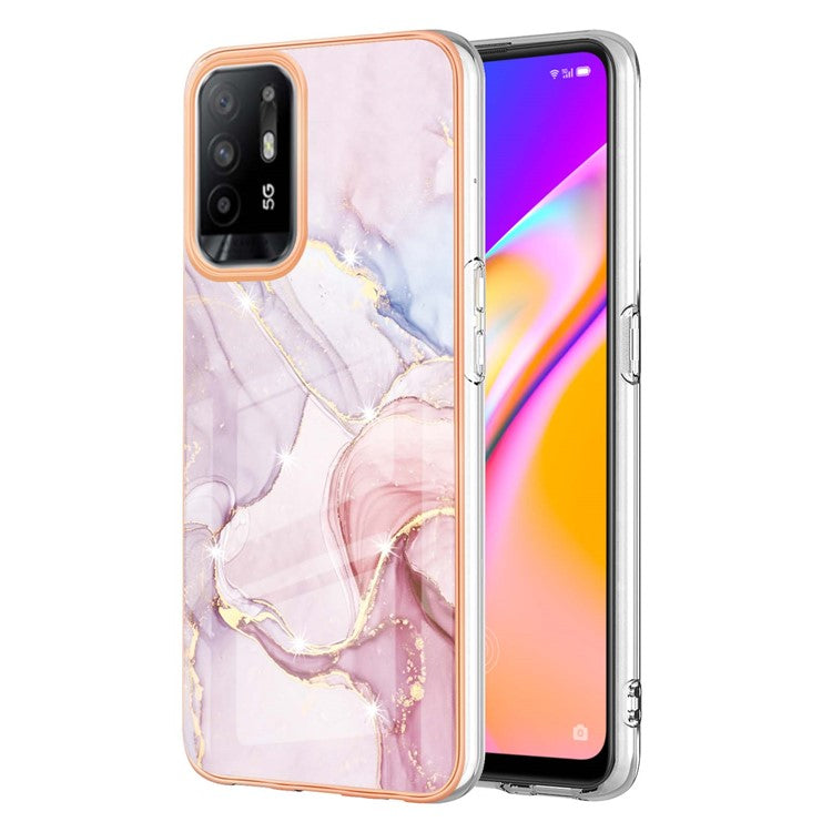 LB3 Series Marble Shockproof Protective Case for Oppo A94 5G / A95 5G, Electroplating IMD Slim Flexible TPU Phone Cover - Rose Gold 005