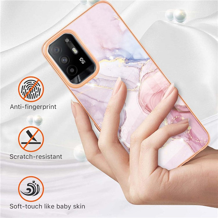 LB3 Series Marble Shockproof Protective Case for Oppo A94 5G / A95 5G, Electroplating IMD Slim Flexible TPU Phone Cover - Rose Gold 005