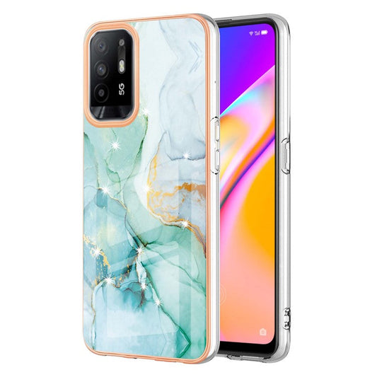 LB3 Series Marble Shockproof Protective Case for Oppo A94 5G / A95 5G, Electroplating IMD Slim Flexible TPU Phone Cover - Green 003