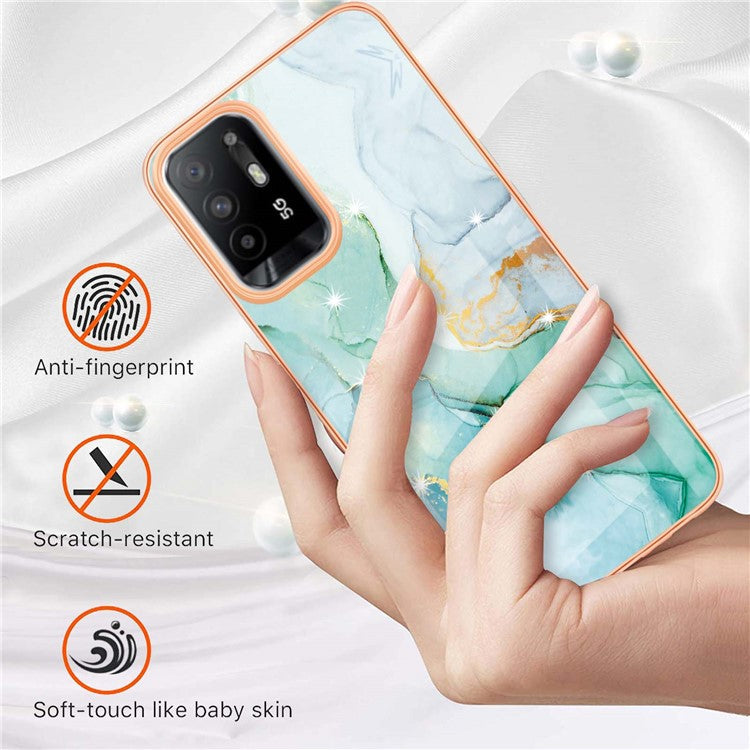 LB3 Series Marble Shockproof Protective Case for Oppo A94 5G / A95 5G, Electroplating IMD Slim Flexible TPU Phone Cover - Green 003