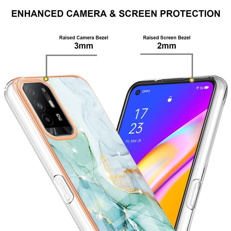 LB3 Series Marble Shockproof Protective Case for Oppo A94 5G / A95 5G, Electroplating IMD Slim Flexible TPU Phone Cover - Green 003