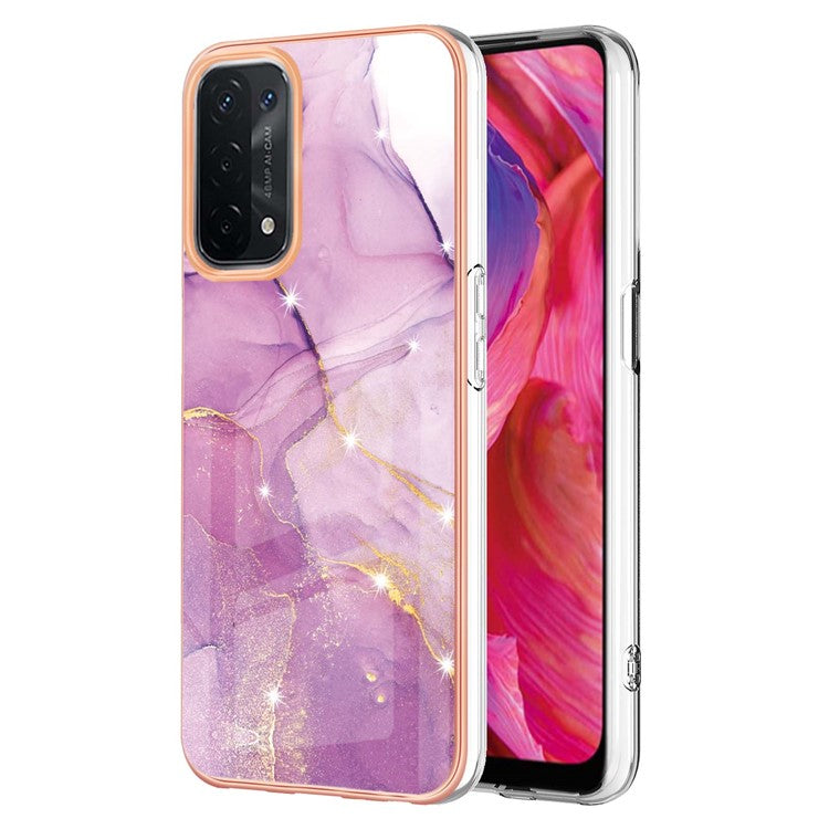 LB3 Series Marble TPU Phone Case for Oppo A74 5G / A93 5G / A54 5G / A93s 5G, IMD Electroplated Edge Anti-Fall Heavy Duty Protective Cover - Purple 001