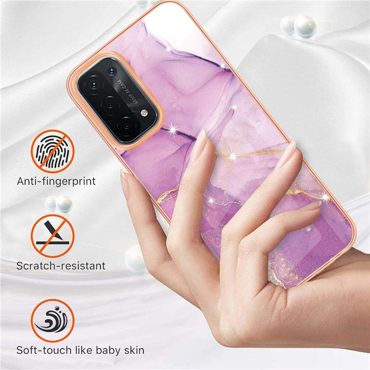 LB3 Series Marble TPU Phone Case for Oppo A74 5G / A93 5G / A54 5G / A93s 5G, IMD Electroplated Edge Anti-Fall Heavy Duty Protective Cover - Purple 001