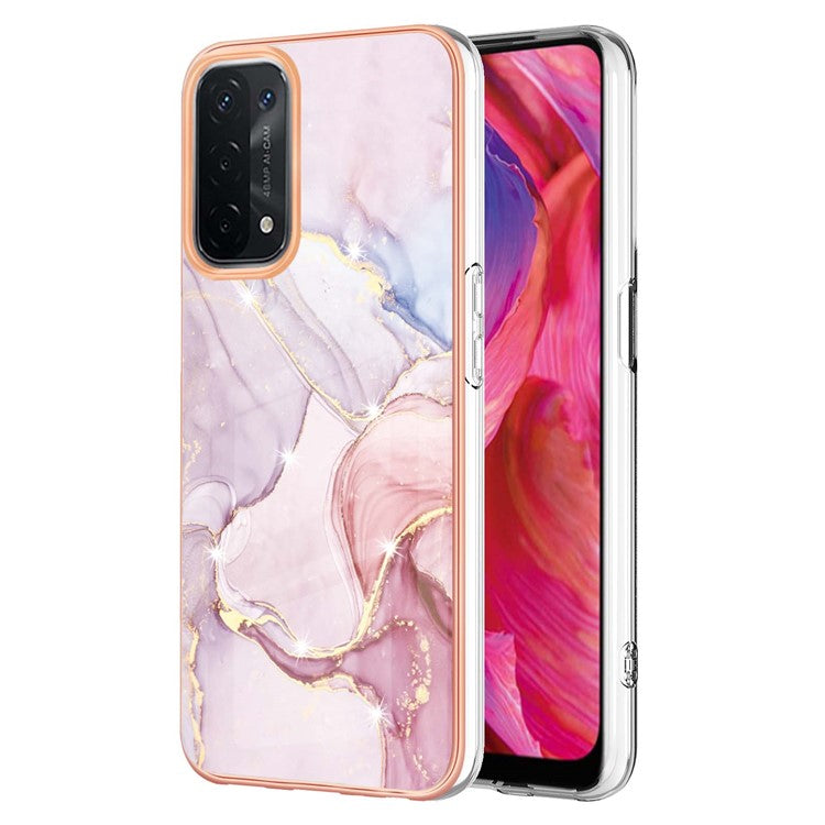 LB3 Series Marble TPU Phone Case for Oppo A74 5G / A93 5G / A54 5G / A93s 5G, IMD Electroplated Edge Anti-Fall Heavy Duty Protective Cover - Rose Gold 005