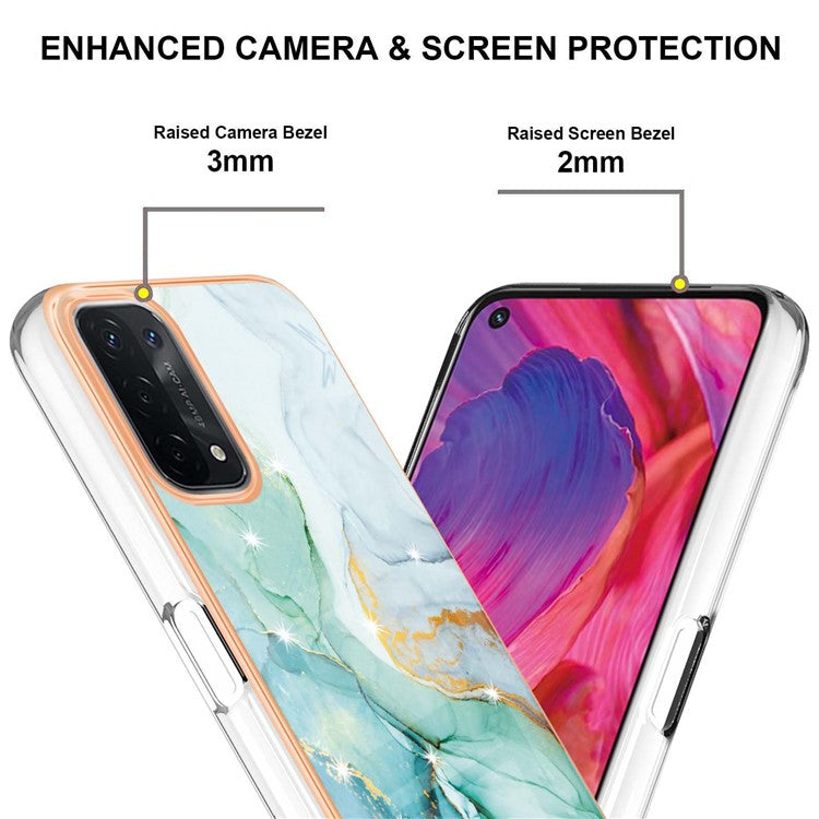 LB3 Series Marble TPU Phone Case for Oppo A74 5G / A93 5G / A54 5G / A93s 5G, IMD Electroplated Edge Anti-Fall Heavy Duty Protective Cover - Green 003