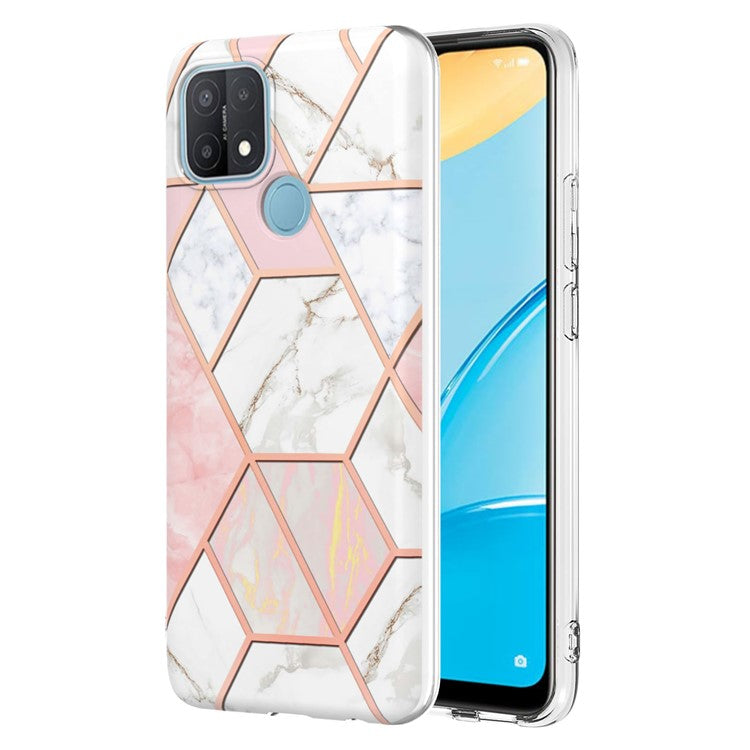 LB4 Series Electroplating Marble Style Phone Case for OPPO A15 / A15s, Double-sided IMD Soft TPU Protective Anti-Scratch Cover - Pink/White