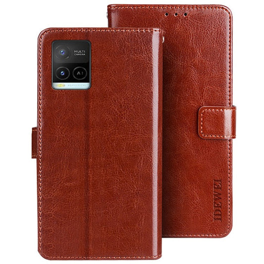 IDEWEI For vivo Y32 PU Leather Phone Case Crazy Horse Texture Stand Wallet Magnetic Clasp Cover - Brown