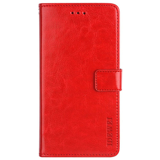 IDEWEI For vivo Y32 PU Leather Phone Case Crazy Horse Texture Stand Wallet Magnetic Clasp Cover - Red