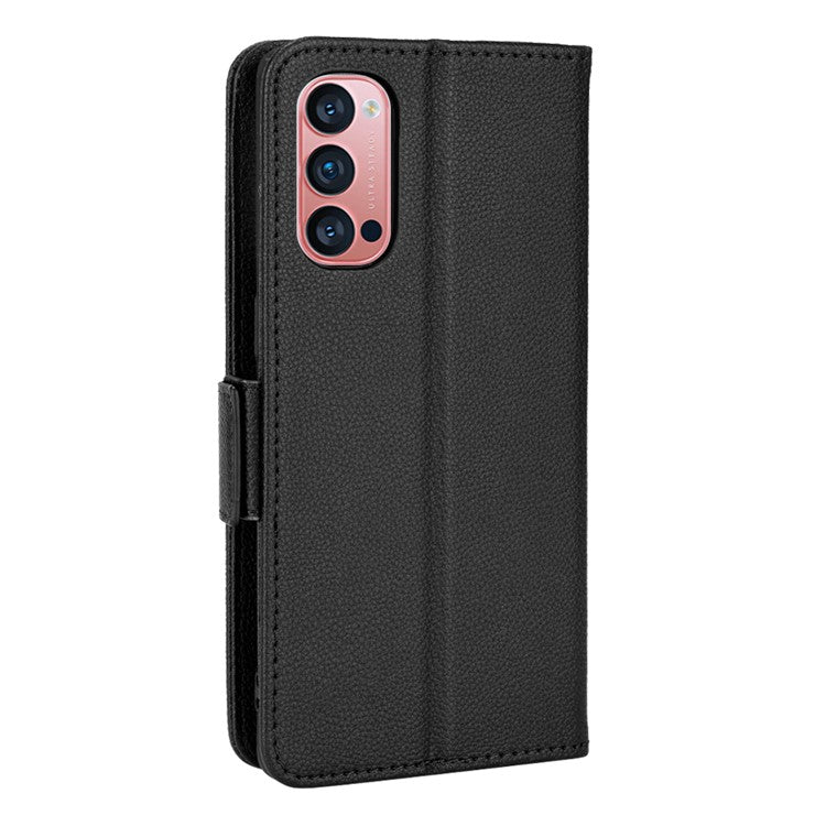 PU Leather + TPU Stand Phone Case for Oppo Reno4 Pro 5G, Litchi Texture Drop-resistant Wallet Cover - Black