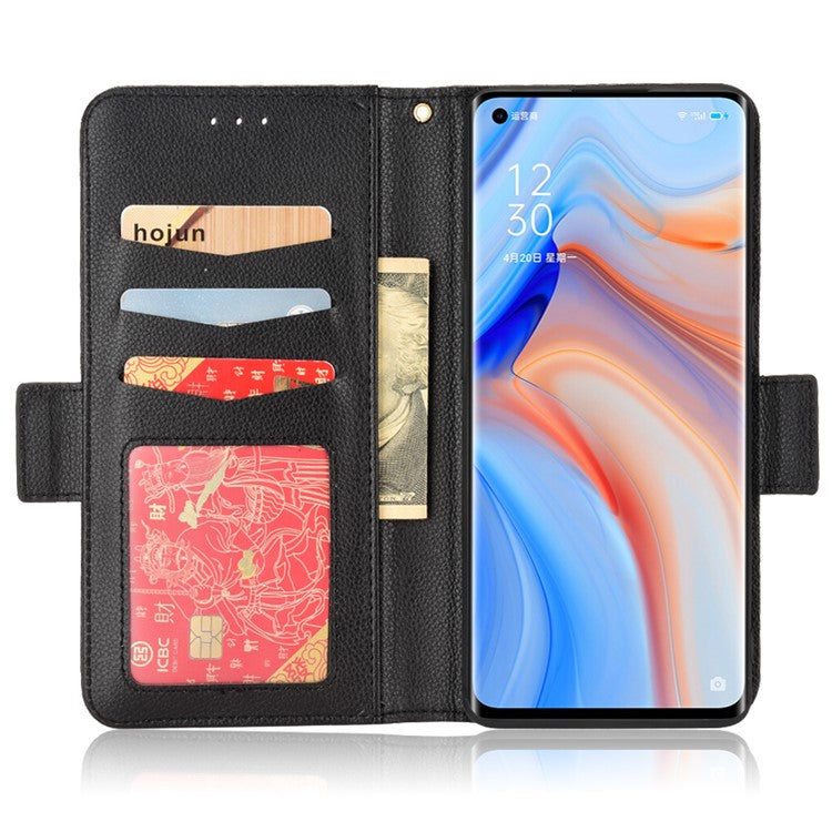 PU Leather + TPU Stand Phone Case for Oppo Reno4 Pro 5G, Litchi Texture Drop-resistant Wallet Cover - Black