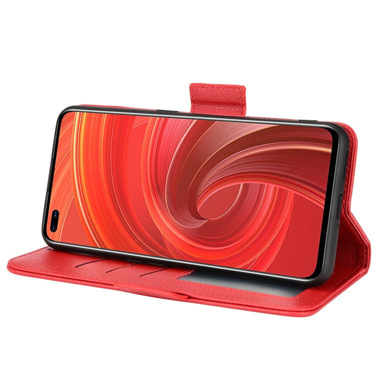 For Realme X50 Pro 5G/X50 Pro Player Litchi Texture Wallet Stand Leather Phone Case with Double Magnetic Clasp - Red