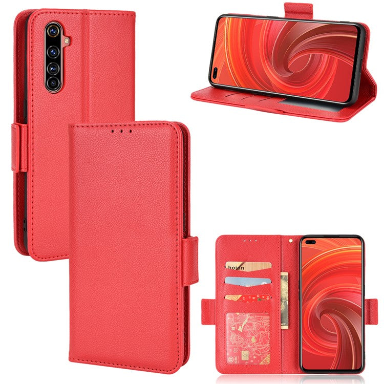 For Realme X50 Pro 5G/X50 Pro Player Litchi Texture Wallet Stand Leather Phone Case with Double Magnetic Clasp - Red