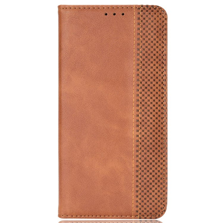 For Realme GT2 Pro Imprinted Mosaic Pattern PU Leather Case Stand Function Wallet Magnetic Absorption Shockproof Protective Phone Cover - Brown