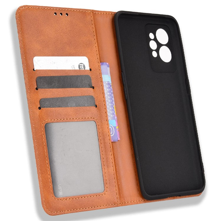 For Realme GT2 Pro Imprinted Mosaic Pattern PU Leather Case Stand Function Wallet Magnetic Absorption Shockproof Protective Phone Cover - Brown