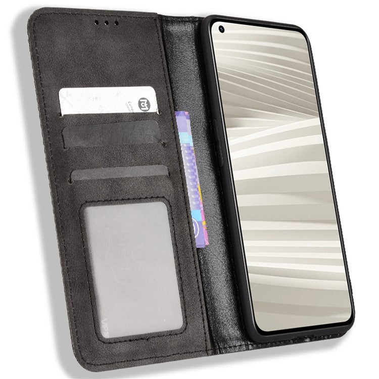 For Realme GT2 Pro Imprinted Mosaic Pattern PU Leather Case Stand Function Wallet Magnetic Absorption Shockproof Protective Phone Cover - Black