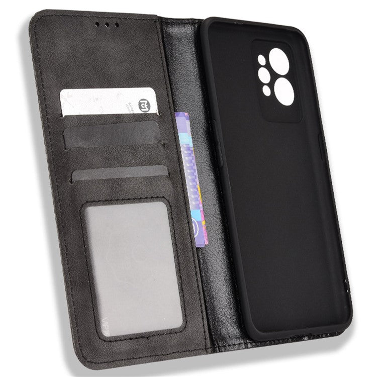 For Realme GT2 Pro Imprinted Mosaic Pattern PU Leather Case Stand Function Wallet Magnetic Absorption Shockproof Protective Phone Cover - Black