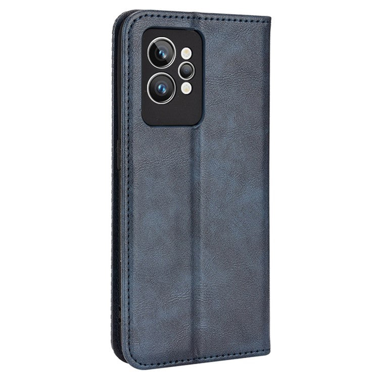 For Realme GT2 Pro Imprinted Mosaic Pattern PU Leather Case Stand Function Wallet Magnetic Absorption Shockproof Protective Phone Cover - Blue