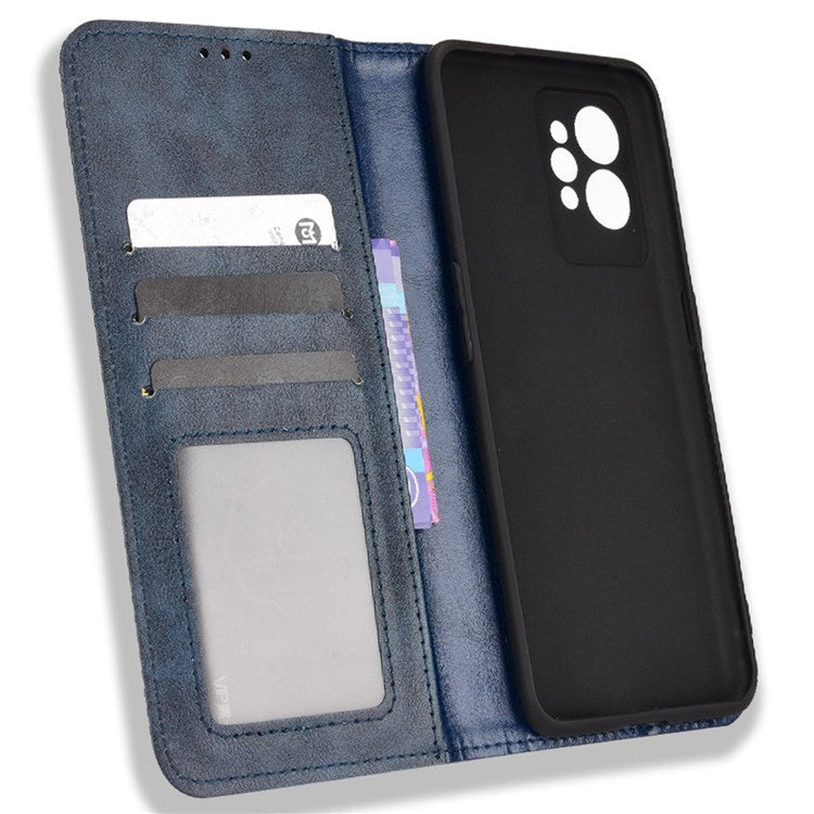 For Realme GT2 Pro Imprinted Mosaic Pattern PU Leather Case Stand Function Wallet Magnetic Absorption Shockproof Protective Phone Cover - Blue