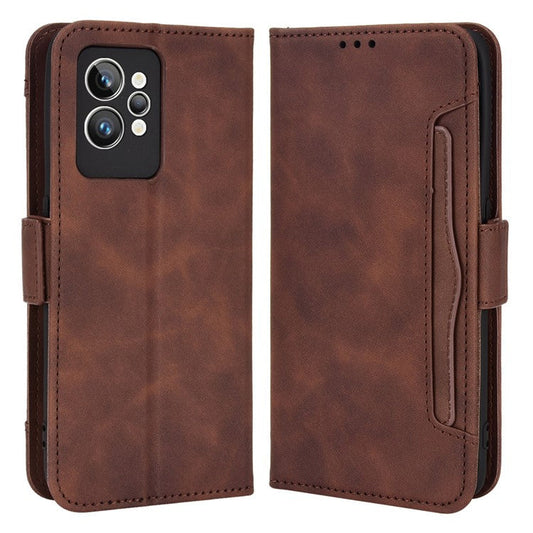 For Realme GT2 Pro PU Leather Wallet Phone Case Card Slots Holder Stand Magnetic Shockproof Cover - Brown