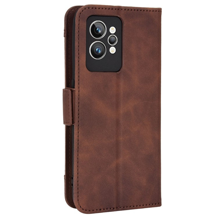 For Realme GT2 Pro PU Leather Wallet Phone Case Card Slots Holder Stand Magnetic Shockproof Cover - Brown