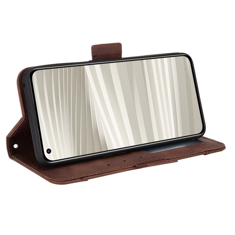 For Realme GT2 Pro PU Leather Wallet Phone Case Card Slots Holder Stand Magnetic Shockproof Cover - Brown