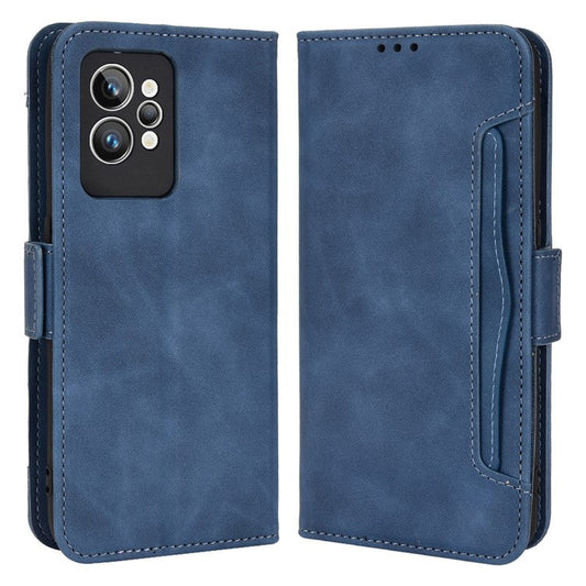 For Realme GT2 Pro PU Leather Wallet Phone Case Card Slots Holder Stand Magnetic Shockproof Cover - Blue