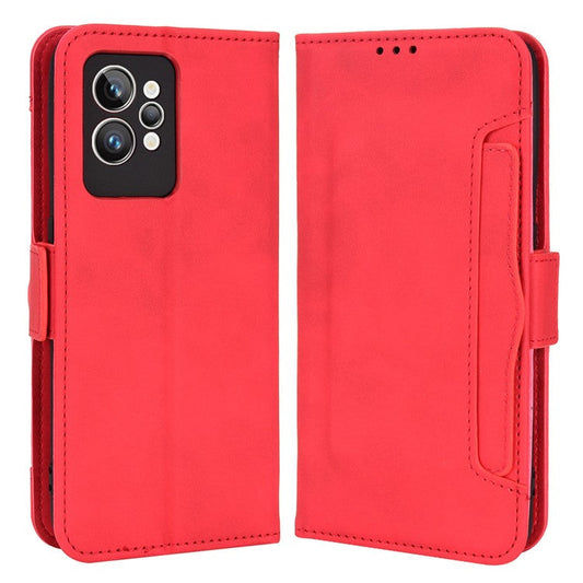 For Realme GT2 Pro PU Leather Wallet Phone Case Card Slots Holder Stand Magnetic Shockproof Cover - Red
