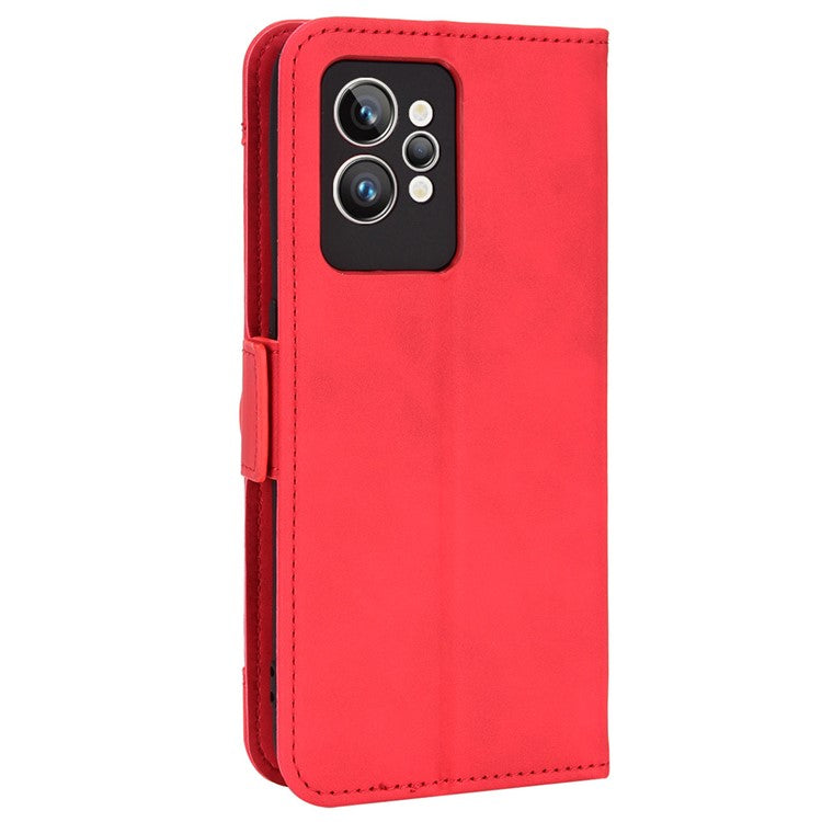 For Realme GT2 Pro PU Leather Wallet Phone Case Card Slots Holder Stand Magnetic Shockproof Cover - Red