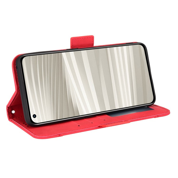 For Realme GT2 Pro PU Leather Wallet Phone Case Card Slots Holder Stand Magnetic Shockproof Cover - Red
