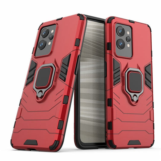Soft TPU + Hard PC Case for Realme GT2 Pro, Ring Holder Kickstand Phone Protective Cover - Red