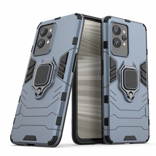 Soft TPU + Hard PC Case for Realme GT2 Pro, Ring Holder Kickstand Phone Protective Cover - Blue