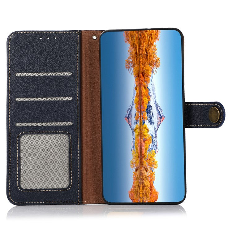 KHAZNEH Genuine Leather Phone Case for Oppo Reno7 SE 5G, RFID Blocking Wallet Stand Magnetic Clasp Cover - Blue