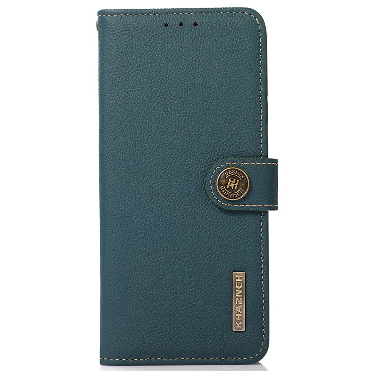 KHAZNEH Genuine Leather Phone Case for Oppo Reno7 SE 5G, RFID Blocking Wallet Stand Magnetic Clasp Cover - Green