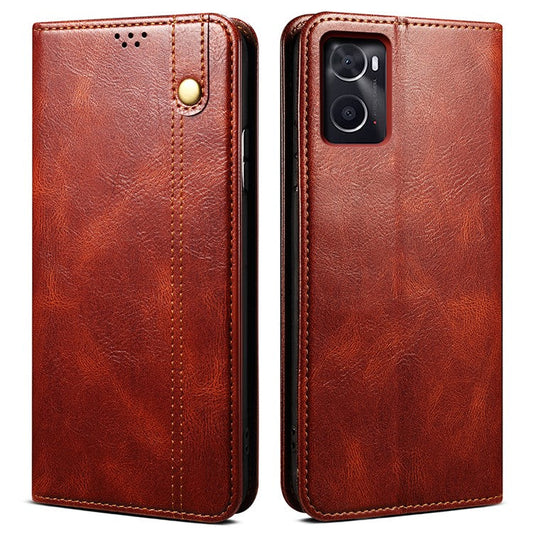 For Realme 9i 4G / Oppo A76 / A36 PU Leather Wallet Case Waxy Crazy Horse Texture Stand Phone Cover - Brown