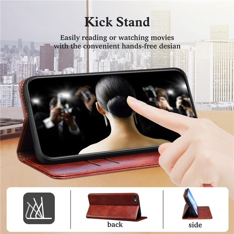 For Realme 9i 4G / Oppo A76 / A36 PU Leather Wallet Case Waxy Crazy Horse Texture Stand Phone Cover - Brown