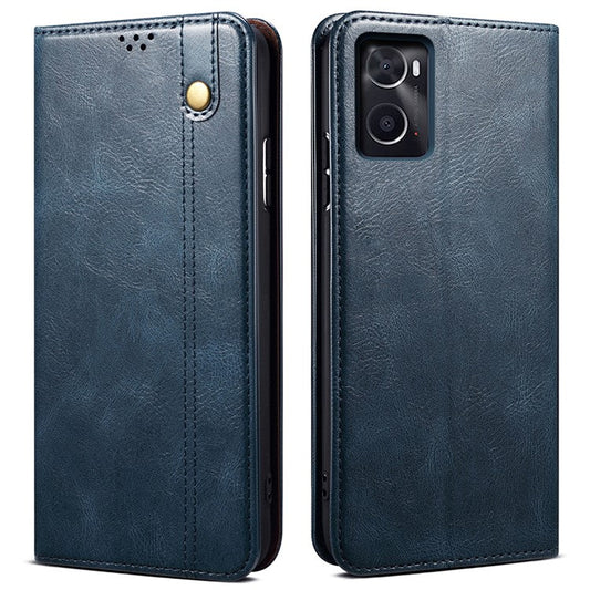 For Realme 9i 4G / Oppo A76 / A36 PU Leather Wallet Case Waxy Crazy Horse Texture Stand Phone Cover - Blue