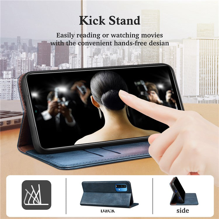 For Realme 9i 4G / Oppo A76 / A36 PU Leather Wallet Case Waxy Crazy Horse Texture Stand Phone Cover - Blue
