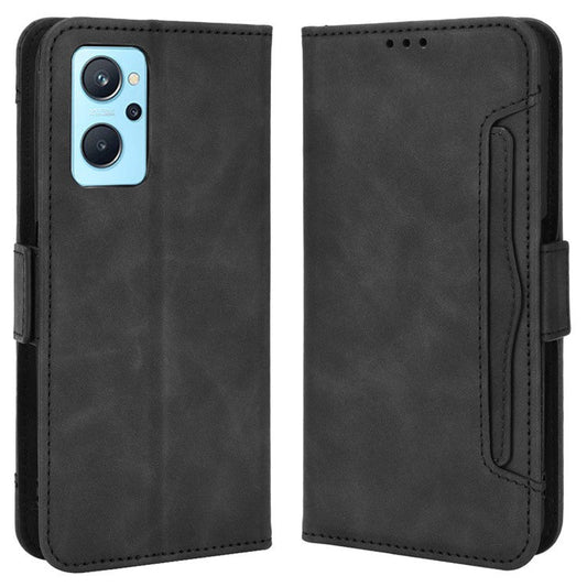 For Realme 9i/Oppo A36 4G/A76 4G, Multiple Card Slots PU Leather Cover Magnetic Clasp Wallet Stand Case - Black