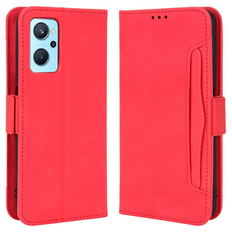 For Realme 9i/Oppo A36 4G/A76 4G, Multiple Card Slots PU Leather Cover Magnetic Clasp Wallet Stand Case - Red
