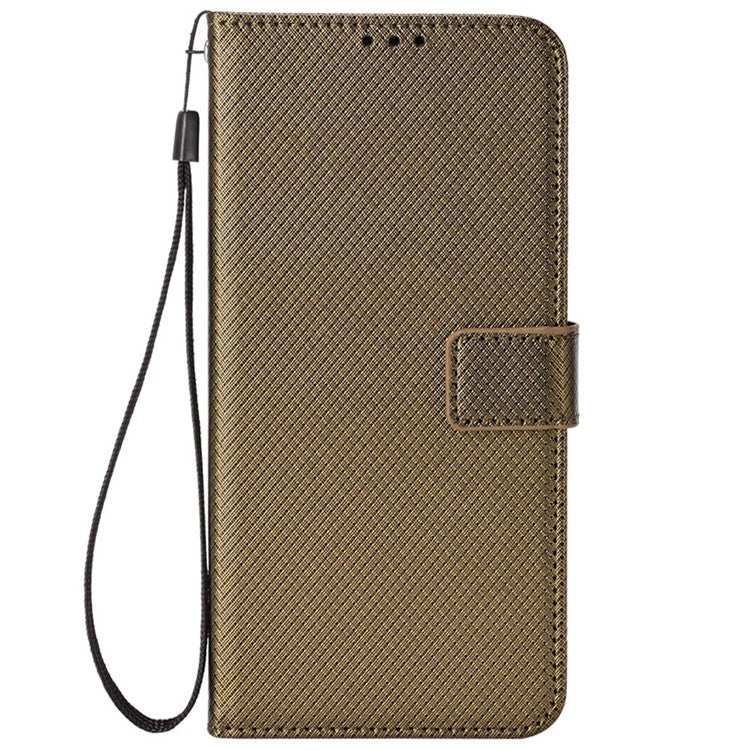 For Realme 9i/Oppo A36 4G/A76 4G Diamond Texture PU Leather Stand Wallet Magnetic Clasp Phone Case Cover with Wrist Strap - Brown