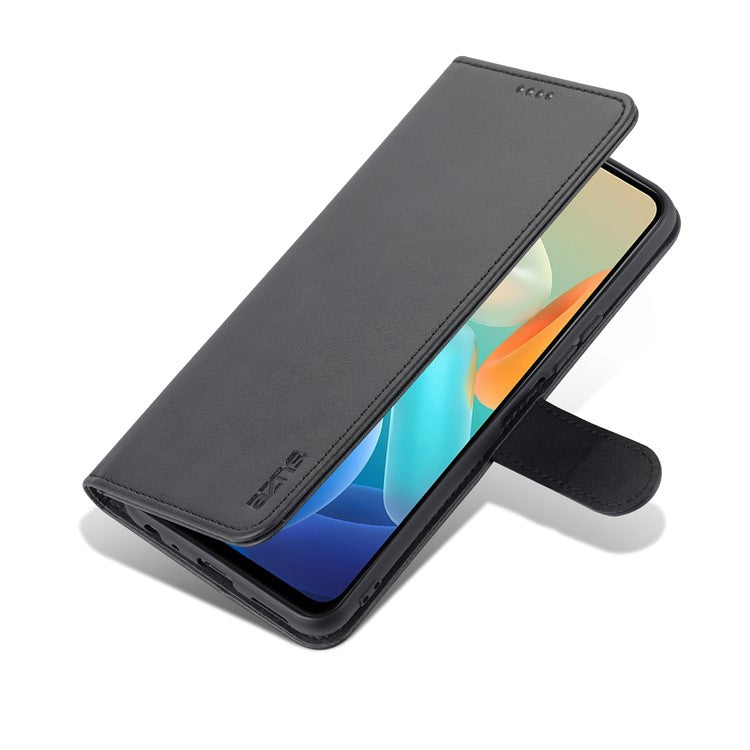 AZNS PU Leather Case for vivo Y76s / Y74s, Wallet Folding Stand Magnetic Scratch-proof Flip Cover - Black