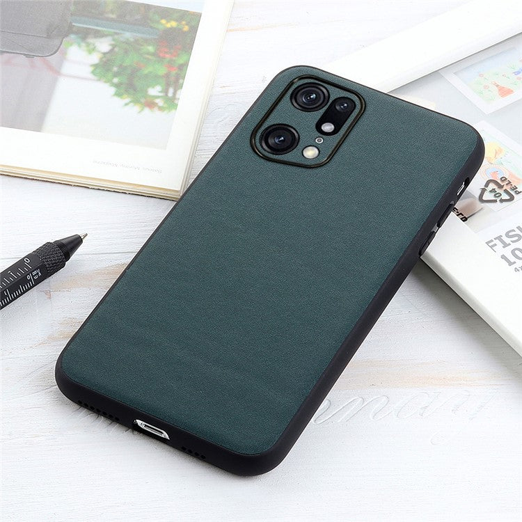 Textured Genuine Leather Coating Case for Oppo Find X5 Pro, PC + TPU Hybrid Phone Cover - Green